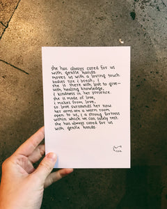 She Has Always Cared for Us with Gentle Hands // Poem